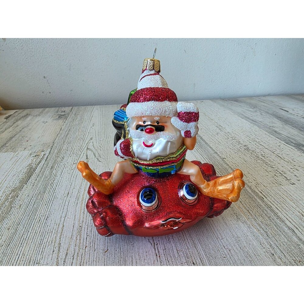 Crab Santa glass glitter ornament diver Xmas‎ tree